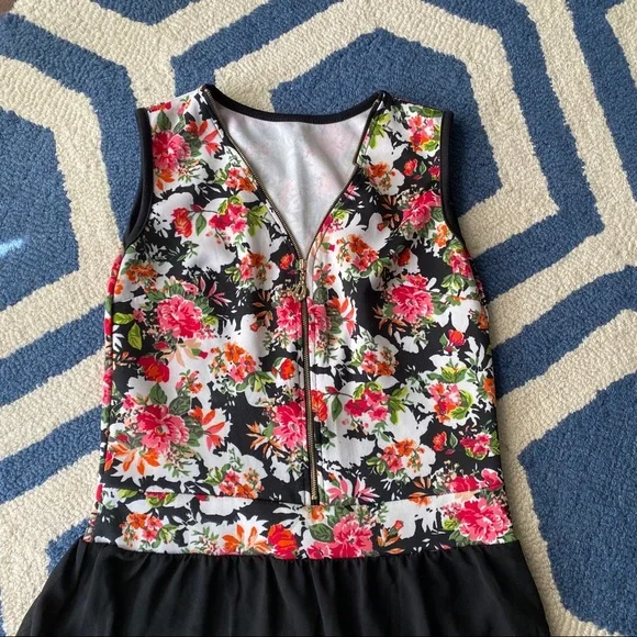 🌹 BOHO BLACK MULTI ASYMMETRICAL FLORAL MIDI DRESS! - Picture 5 of 9